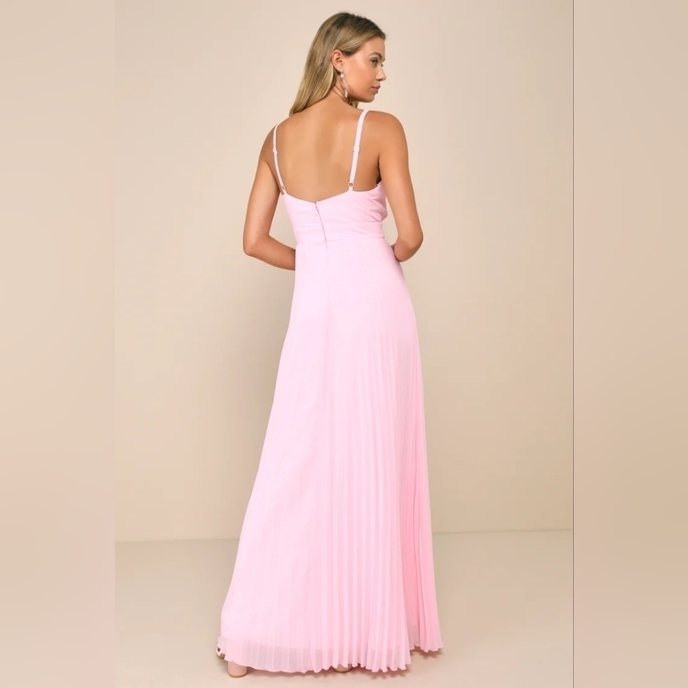Lulus Certainly Lovely Light Pink Pleated Bustier Maxi Dress Wedding Party Prom - Picture 5 of 8